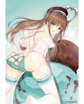  1girl aqua_eyes ass back bangs blush bow bow_panties breasts brown_hair hat long_hair necomi open_mouth original panties ribbon see-through solo thighhighs thighs twintails underwear white_legwear 