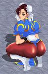  ass brown_eyes brown_hair capcom china_dress chinese_clothes chun-li double_bun double_buns dress earrings highres huge_ass jewelry pantyhose qipao stockings street_fighter thighhighs 
