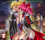  2girls amy_sorel biting blood cape cassandra_alexandra crotch_rub drill_hair hayato multiple_girls mutual_masturbation naked_cape nude soul_calibur soulcalibur_iv sword vampire weapon yuri 