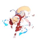  1girl animal_ears bangs blonde_hair brown_hair clenched_teeth fingerless_gloves fire_emblem fire_emblem_heroes fire_emblem_if fox_ears fox_tail full_body fur_trim gloves hair_ornament highres japanese_clothes kinu_(fire_emblem_if) long_sleeves looking_away multicolored_hair nagisa_kurousagi nintendo official_art parted_lips sandals shiny shiny_hair short_hair solo tabi tail teeth thigh_strap torn_clothes transparent_background white_legwear yellow_eyes 