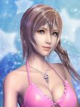  1girl 3d bare_shoulders bikini blue_eyes breasts cleavage earrings female final_fantasy final_fantasy_xiii final_fantasy_xiii-2 jewelry large_breasts long_hair necklace pink_hair serah_farron solo swimsuit znz 