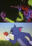  cat comparison decapitation eva_01 jerry_(tom_and_jerry) mecha mouse nagisa_kaworu neon_genesis_evangelion no_humans parody tom tom_and_jerry 