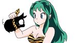  1girl blue_eyes bra green_hair horns long_hair lum lum10 md5_mismatch oni p-chan ranma_1/2 underwear urusei_yatsura 