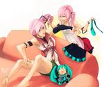  2girls chibi crossover final_fantasy final_fantasy_xiii forced_cosplay forced_dressing hatsune_miku lightning_farron male man multiple_girls necktie pink_hair ponytail serah_farron siblings side_ponytail sisters trap vocaloid 
