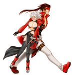  arc_system_works belt blazblue blush breasts brown_hair carrying cleavage female genderswap gloves green_eyes grin guilty_gear headband heterochromia large_breasts loincloth long_hair male pants ragna_the_bloodedge red_eyes seafood_(pixiv675672) short_hair silver_hair smile sol_badguy thighhighs trench_coat trenchcoat 