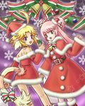  animal_ears atelier_(series) bell bells blonde_hair christmas christmas_hat long_hair mana_khemia mana_khemia_(series) nicole_mimi_tithel philomel_hartung pink_hair santa_hat short_hair 