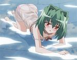  dress green_hair kneeling omamori_himari panties red_eyes see-through shizuku_(omamori_himari) short_hair underwear water wet 