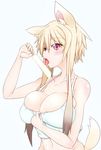  animal_ears blonde_hair blush breasts cleavage female fox_ears fox_tail highres large_breasts licking natsuki_straight navel nina_(natsuki_straight) open_mouth original pink_eyes popsicle sexually_suggestive short_hair solo tail tongue 