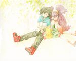  axew child dark_skin hat iris_(pokemon) pikachu pokemon pokemon_(anime) pokemon_(game) pokemon_black_and_white pokemon_bw purple_hair satoshi_(pokemon) sleeping 