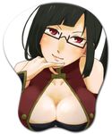  arc_system_works black_hair blazblue blazblue:_calamity_trigger breasts china_dress chinadress chinese_clothes cleavage dress female glasses litchi_faye_ling long_hair ponytail red_eyes solo tokimeku 