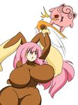  animal_costume animal_ears breasts bunny_costume bunny_ears bunny_outfit cosplay curvy hair_intakes huge_breasts leotard long_hair lopunny open_mouth original pink_eyes pink_hair pokemon punch punching simple_background standing uppercut wide_hips zeon_(pixiv722928) 