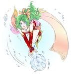  boots bracelet breasts cleavage detached_sleeves dissidia_final_fantasy final_fantasy final_fantasy_vi green_hair high_heels ice jewelry long_hair magic medium_breasts midair necklace open_mouth purple_eyes shinzui_(fantasysky7) shoes solo tina_branford 