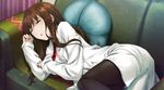  brown_hair long_hair makise_kurisu necktie pantyhose robe sleep sleeping steins;gate tie 