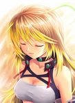  ahoge blonde_hair breasts brown_hair choker cleavage closed_eyes green_hair long_hair medium_breasts milla_maxwell multicolored_hair solo tales_of_(series) tales_of_xillia yamakamu 