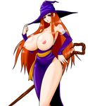  absurdres bare_shoulders breasts breasts_outside curvy detached_sleeves dragon&#039;s_crown dragon's_crown dress hat highres hips huge_breasts long_hair long_skirt nipples orange_eyes orange_hair simple_background skirt solo sorceress sorceress_(dragon&#039;s_crown) sorceress_(dragon's_crown) standing strapless_dress vanillaware wet wide_hips witch witch_hat yai_(pixiv303483) 