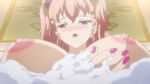  10s 1girl animated animated_gif bathing blush breasts charlotte_scherzen erect_nipples huge_breasts kaneko_hiraku lipstick makeup nail_polish nipples pink_hair self_fondle valkyrie_drive valkyrie_drive_-mermaid- wet 