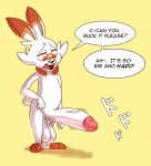  3_toes 4_fingers anthro balls big_balls big_penis digital_media_(artwork) huge_penis humanoid_penis hyper hyper_penis japanese_text komdog male nintendo penis pok&eacute;mon pok&eacute;mon_(species) scorbunny solo text toes video_games 