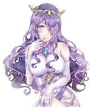  1girl artist_request breasts camilla_(fire_emblem_if) dress fire_emblem fire_emblem_heroes fire_emblem_if gloves hair_over_one_eye highres large_breasts long_hair nintendo purple_eyes purple_hair solo takumi_(fire_emblem_if) very_long_hair wavy_hair 