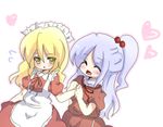  bad_id bad_pixiv_id blonde_hair blue_hair chibi closed_eyes dress hair_bobbles hair_ornament long_hair lowres maid maid_headdress multiple_girls nonaka11 shinki side_ponytail silver_hair touhou touhou_(pc-98) yellow_eyes yumeko 