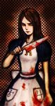  alice:_madness_returns alice_(wonderland) alice_in_wonderland alice_liddell american_mcgee&#039;s_alice american_mcgee's_alice black_hair blood dress female green_eyes jewelry knife long_hair mononimo24 necklace solo 