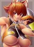  animal_ears bare_shoulders blazblue breasts brown_eyes brown_hair highres large_breasts makoto_nanaya masato_(mk) revealing_clothes solo squirrel_ears underboob 