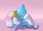  anthro blue_fur breasts cartoon_network clothed clothing domestic_cat eyes_closed felid feline felis female fully_clothed fur hi_res laundry mammal mature_female nicole_watterson pink_background pink_nose shirt shorts side_view simple_background sleeping solo the_amazing_world_of_gumball unknown_artist 