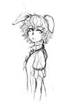  animal_ears bad_id bad_pixiv_id banned_artist bunny_ears carrot carrot_necklace expressionless greyscale inaba_tewi jewelry kurkoboltsi monochrome necklace pendant short_hair short_sleeves sketch solo touhou upper_body 