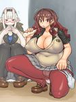  breasts cardigan chikurako_kanoeki erect_nipples female highres huge_breasts jon_henry_nam matsuri_(teriyaki) muchigaku pleated_skirt plump school_uniform skirt upskirt 