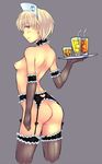  ass back blonde_hair breasts brown_hair earrings elbow_gloves em garter_belt gloves hanna_wind jewelry medium_breasts nude short_hair solo thighhighs world_witches_series 