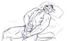  big_penis black_and_white canine cum eyes_closed facial_hair goatee hair lying male mammal masturbation monochrome muscles nude on_back orgasm penis plain_background poop_(artist) sketch solo white_background 