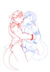  blue bottomless clothed clothing dan_bluestone eyes_closed fvorte gay half-dressed hat hug kissing male mammal monochrome mustelid otter piercing plain_background red red_and_white sketch stonecircle tattoo underwear white_background 