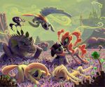  blue_body dragon dropping_acid equine female feral fluttershy_(mlp) friendship_is_magic hasbro hi_res horn horse male mammal my_little_pony nightmare_fuel pegasus pink_body pinkie_pie_(mlp) pony porkcow purple_scales rainbow rainbow_dash_(mlp) rarity_(mlp) scalie scenery spike_(mlp) twilight_sparkle_(mlp) unicorn white_body wings yellow_body 