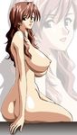  1girl ass breasts brown_eyes brown_hair female huge_breasts long_hair looking_at_viewer looking_back nipples nude profile sitting solo taka_ibiki_(pixiv1233967) takaibiki 