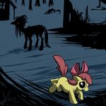  applebloom_(mlp) cub curse equine escape female feral friendship_is_magic hair_bow hasbro horror horse mammal monster my_little_pony night nightmare_fuel pony red_eyes ruins running scared story_of_the_blanks undead village wolfy-t young zombie 