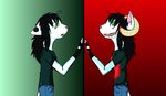  cat creepy dual_persona feline female gradient gradient_background green green_eyes horn mammal png_file red reflection riita ristiriita why_im_afraid_of_mirrors 