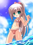  bikini brown_hair flat_chest green_eyes long_hair miokuri ponytail shirakane_hiyori solo swimsuit utau 