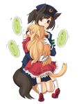  2girls animal_ears blonde_hair brown_hair cat_ears cat_tail dress fuwayu hat loli long_hair multiple_girls original pixiv_thumbnail police ponytail red_eyes resized tail tears translation_request wolf_ears wolf_tail young younger 