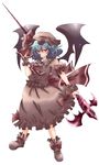  ascot bat_wings blue_hair boooo-im bow hat red_eyes remilia_scarlet short_hair solo touhou wings 