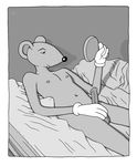  bed black_and_white erection gloves greyscale jon_haddock male mammal mirror monochrome mouse nipples penis rodent solo 