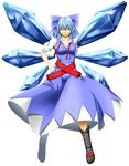  bad_id bad_pixiv_id belt blue_eyes blue_hair boots bow breasts cirno cleavage dress hair_bow highres ice large_breasts niwatazumi older solo touhou wings 
