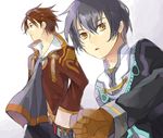  alvin_(tales) bad_id bad_pixiv_id black_hair brown_hair cravat gloves jude_mathis male_focus multiple_boys scarf shibanashi_miso tales_of_(series) tales_of_xillia white_background yellow_eyes 