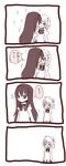  &gt;_&lt; 4koma akemi_homura closed_eyes comic highres homu imminent_kiss kiss mahou_shoujo_madoka_magica miki_sayaka monochrome multiple_girls school_uniform translated yuri 