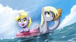  2011 9_6 blonde_hair couple cub cute derp derpy_hooves_(mlp) dinky_hooves_(mlp) equine female feral friendship_is_magic good_parenting grey_body hair hasbro horn horse john_joseco long_hair mammal mother my_little_pony parent pegasus pony sea seashell short_hair swimming unicorn water widescreen yellow_eyes young 