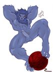  ball balls beast_(marvel) blue blue_hair claws erection feline hair hank hank_mccoy henry looking_at_viewer male mammal mane marvel mccoy muscles nude paws penis plain_background pose solo spreading unknown_artist white_background x-men yarn yellow_eyes 