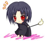  black_hair blush cape chibi demon&#039;s_souls demon's_souls dress female fire from_software lowres maiden_in_black ransyuga red_eyes short_hair solo souls_(from_software) staff 