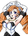  aq_interactive arcana_heart arcana_heart_2 arms_up atlus bare_shoulders blush breasts cleavage drill_hair earrings elbow_gloves examu gloves jewelry necklace open_mouth petra_johanna_lagerkvist solo 
