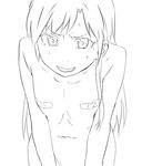  bad_id bad_pixiv_id bandaid bandaids_on_nipples blush brown_eyes collarbone embarrassed face flat_chest foreshortening greyscale idolmaster idolmaster_(classic) kisaragi_chihaya monochrome navel nude pasties sketch solo tears thesale 