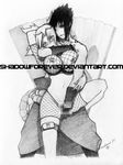  breasts fan fingering gauntlets headband monochrome naruto sketch temari uchiha_sasuke watermark 