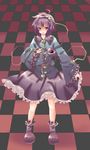  boooo-im checkered checkered_floor eyeball hairband heart komeiji_satori purple_eyes purple_hair short_hair skirt solo third_eye touhou 