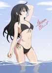  akiyama_mio bikini black_eyes black_hair bodypaint bula k-on! long_hair solo swimsuit wet 